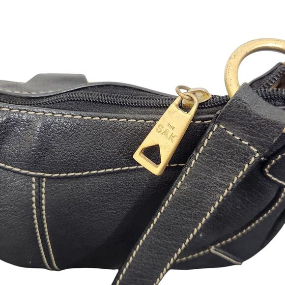 THE SAK BROWN LEATHER PURSE TASSELS SMALL SHOULDER BAG GOLD Y2k 90s 2000s HOBO - Picture 4 of 11